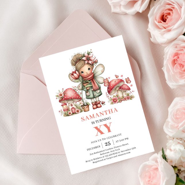 Invitation florale pour le 2ème anniversaire de la (Pink Cute Fairy 2nd Birthday Floral Invitation)