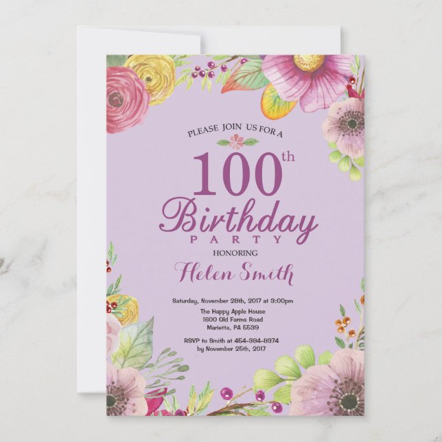 Invitation Florale pour les 100 ans des Femmes Vio (Devant)