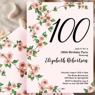 Invitation florale pour les 100 ans en rose tendre