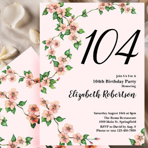 Invitation florale pour les 104 ans en rose tendre