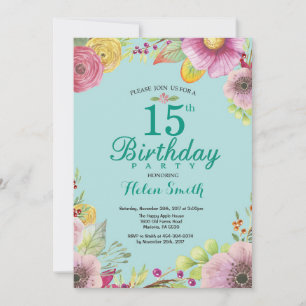 Invitation florale pour les 15 ans pour femmes sar