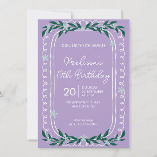 Invitation Florale pour les 19 Ans Coquette Lilas
