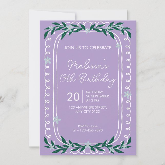 Invitation Florale pour les 19 Ans Coquette Lilas (Devant)