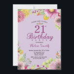 Invitation Florale pour les 21 ans des Femmes Viol<br><div class="desc">Invitation Florale pour les 21 ans des Femmes. Fleurs Aquarelle,  Fond Violet. Pour une personnalisation plus poussée,  veuillez cliquer sur le bouton "Personnaliser" et utiliser notre outil de conception pour modifier ce modèle.</div>
