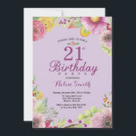 Invitation Florale pour les 21 ans des Femmes Viol<br><div class="desc">Invitation Florale pour les 21 ans des Femmes. Fleurs Aquarelle,  Fond Violet. Pour une personnalisation plus poussée,  veuillez cliquer sur le bouton "Personnaliser" et utiliser notre outil de conception pour modifier ce modèle.</div>