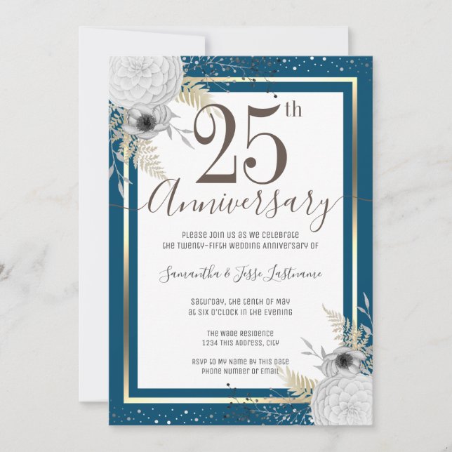 Invitation florale pour les 25 ans de mariage (Devant)