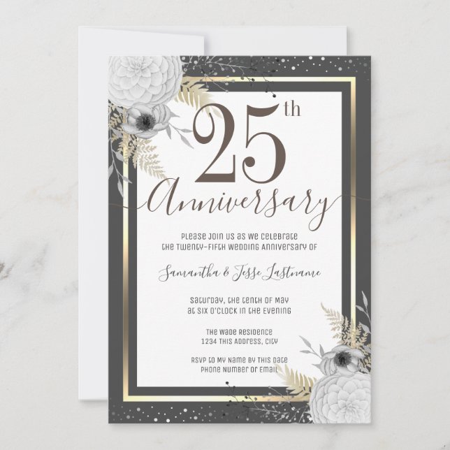 Invitation florale pour les 25 ans de mariage (Devant)