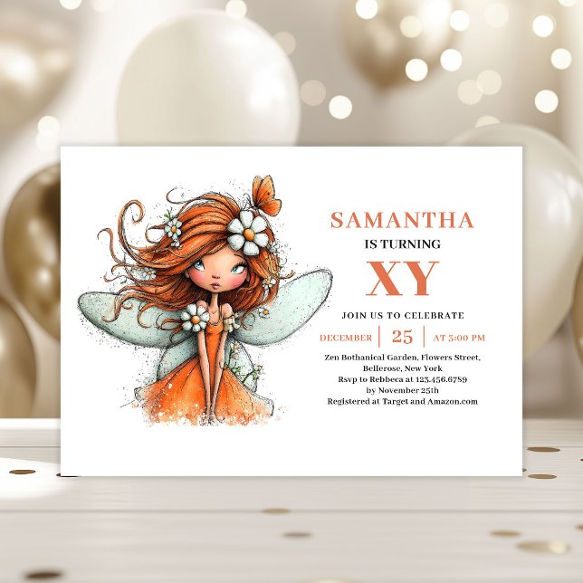 Invitation florale pour les 2 ans de la jolie fill (Cute Fairy Girl 2nd Birthday Floral invitation)