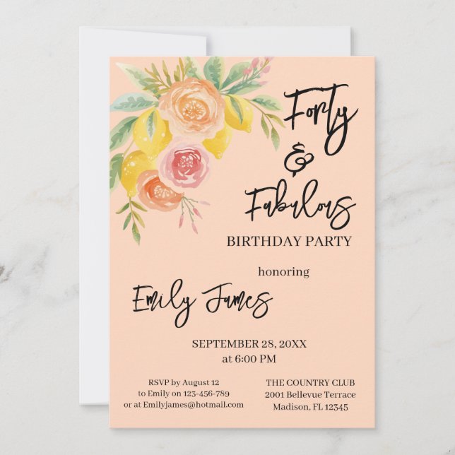 Invitation florale pour les 40 ans d'une femme (Devant)