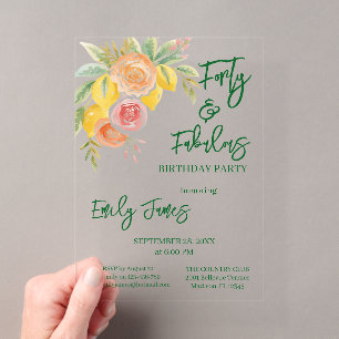Invitation florale pour les 40 ans d'une femme