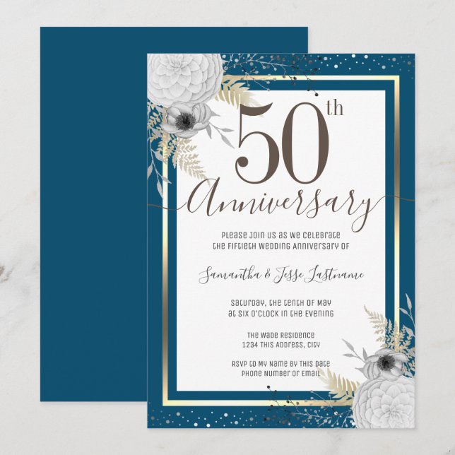 Invitation florale pour les 50 ans de mariage (Devant / Derrière)