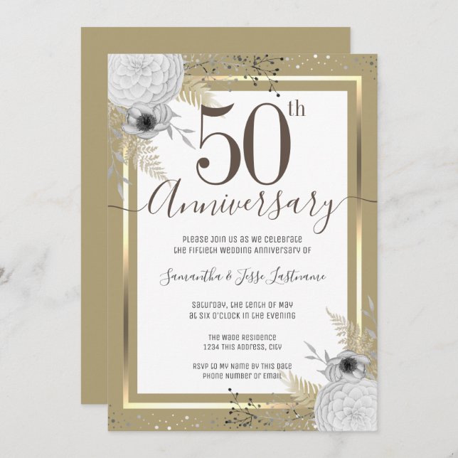 Invitation florale pour les 50 ans de mariage (Devant / Derrière)