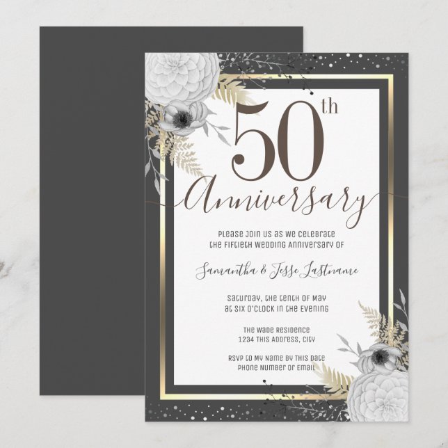 Invitation florale pour les 50 ans de mariage (Devant / Derrière)