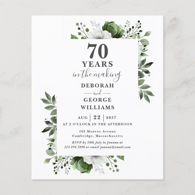 Invitation florale pour les 70 ans de mariage (Devant)