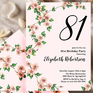 Invitation florale pour les 81 ans en rose tendre