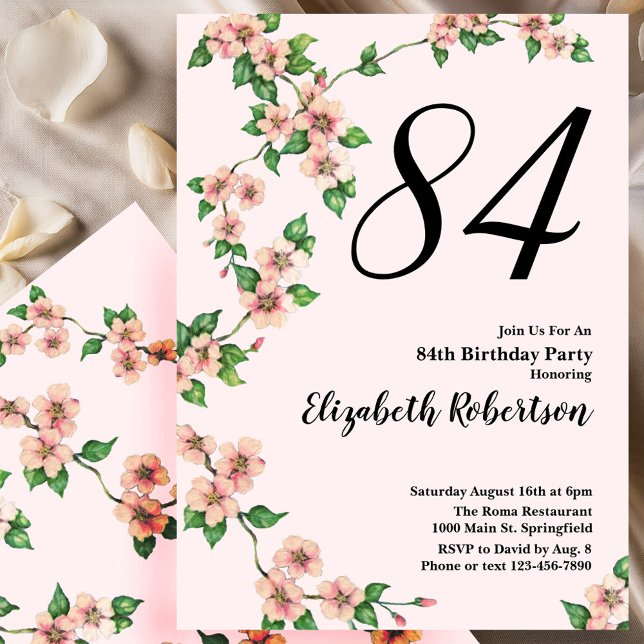 Invitation florale pour les 84 ans en rose tendre (Créateur téléchargé)