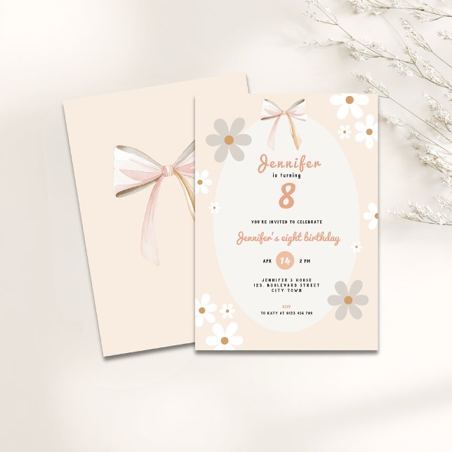 Invitation florale pour les 8 ans de Daisy pour le (floral daisy 8th birthday invitation for girls)