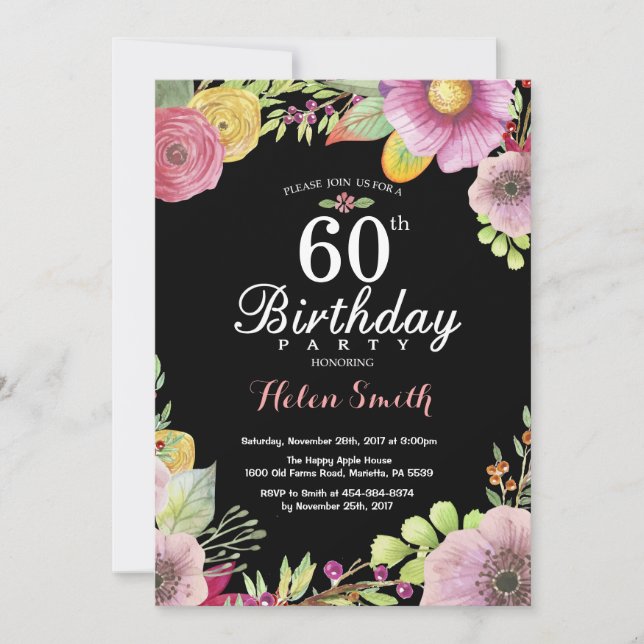 Invitation Florale pour les femmes au 60e annivers (Devant)