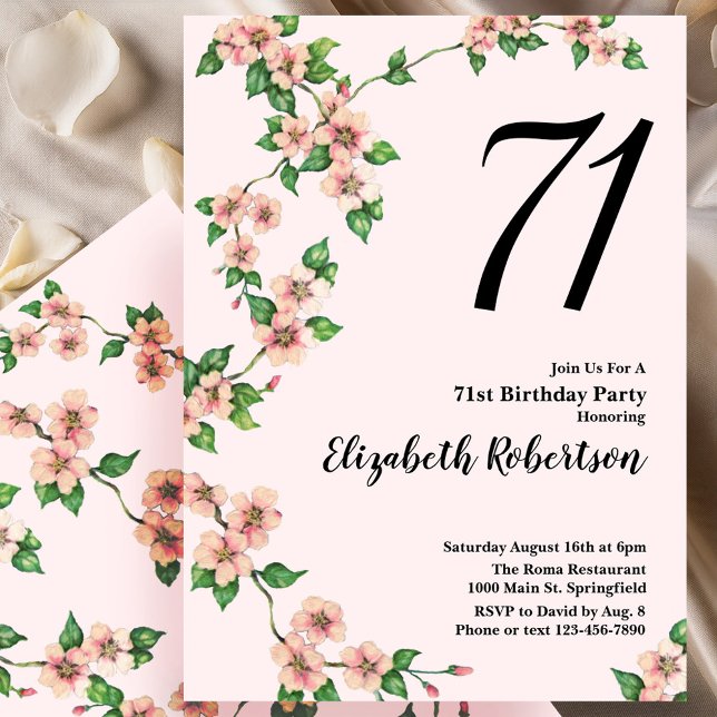 Invitation florale pour un 71e anniversaire en ros (Créateur téléchargé)