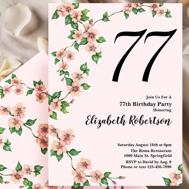 Invitation florale pour un 77e anniversaire en ros (Créateur téléchargé)