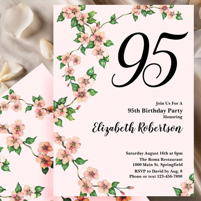 Invitation florale pour un 95e anniversaire en ros (Créateur téléchargé)