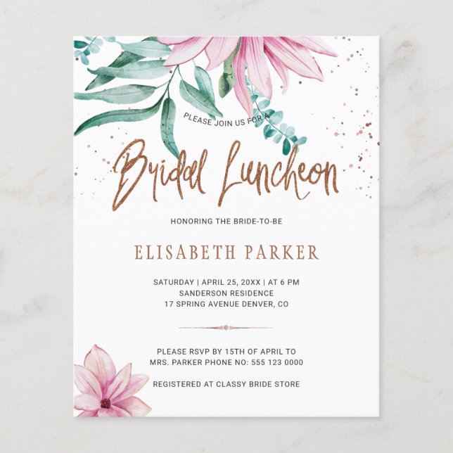 Invitation florale pour un déjeuner de mariage et  (Devant)
