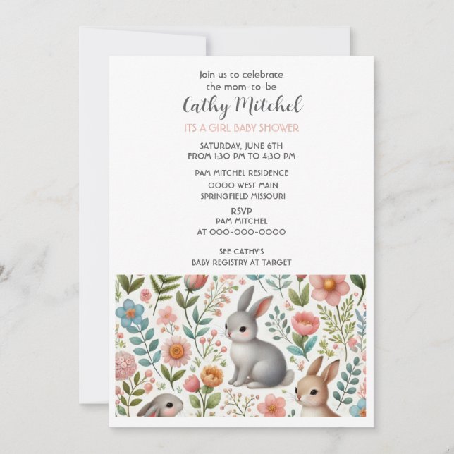 Invitation florale pour une baby shower pour une f (Devant)