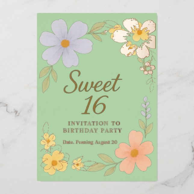 invitation florale pour une fête d'anniversaire sw (Recto)