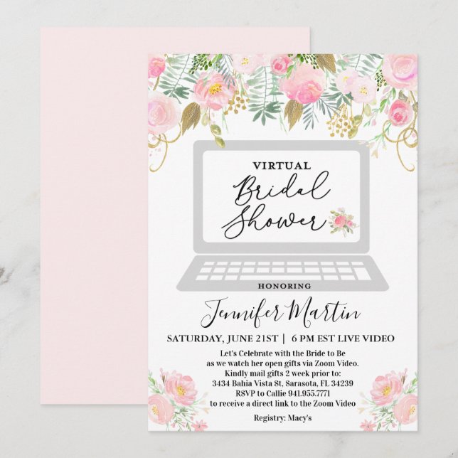 Invitation florale pour une fête de mariage virtue (Devant / Derrière)