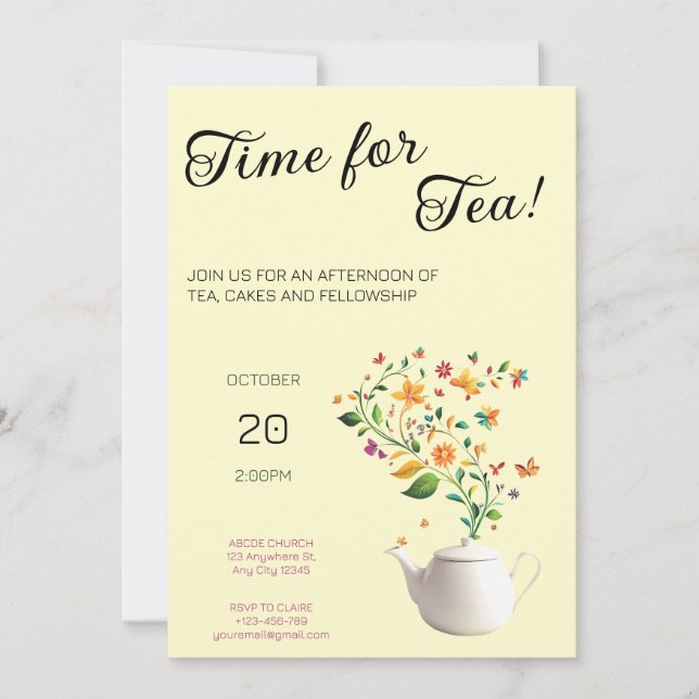 Invitation florale pour une fête de thé chrétienne (Devant)