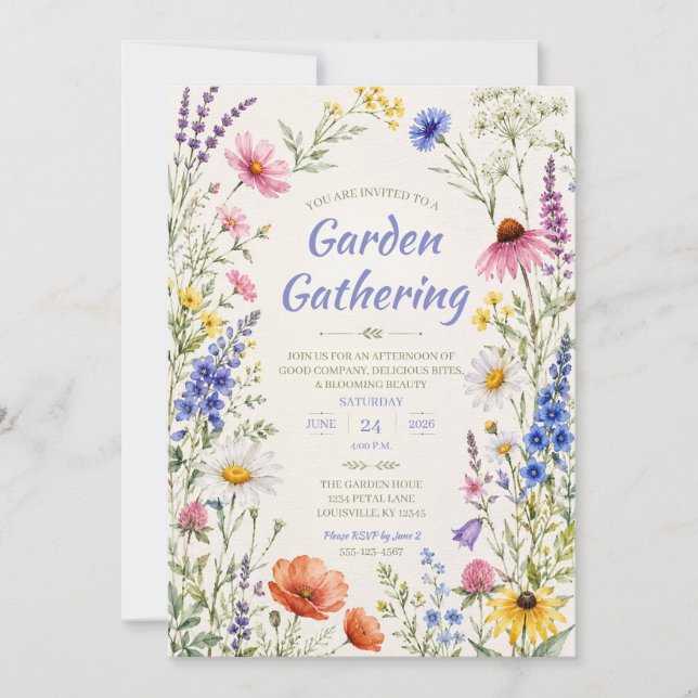 Invitation florale pour une réunion de jardin de f (Devant)