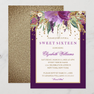 Invitation florale pourpre de sweet sixteen