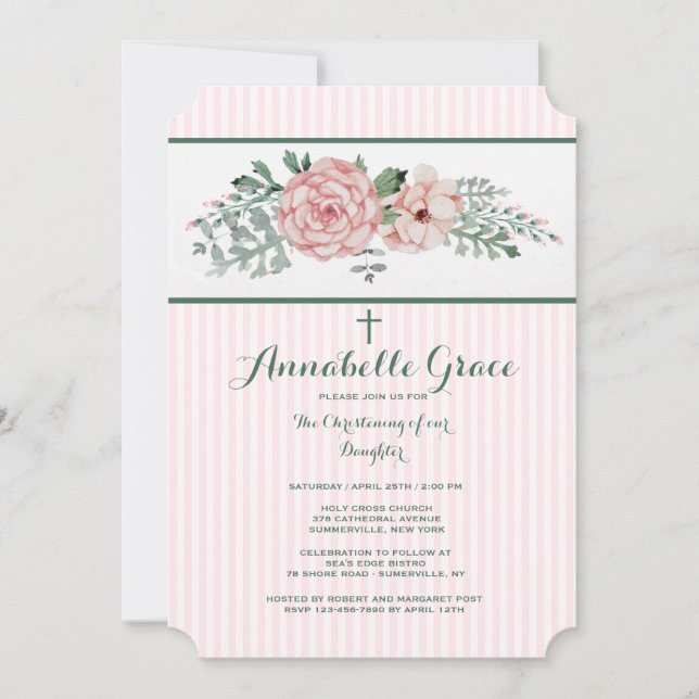 Invitation florale rayée rose (Devant)