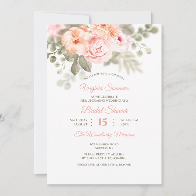 Invitation florale romantique de blanc de Fête de (Devant)