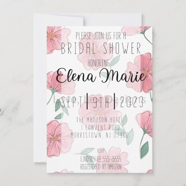 Invitation florale rose cerise (Devant)