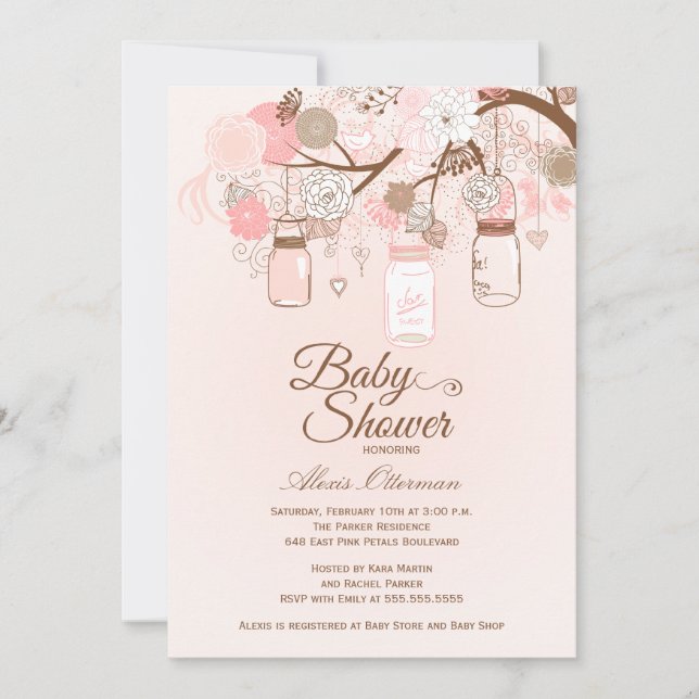 Invitation florale rose chic de baby shower de pot (Devant)
