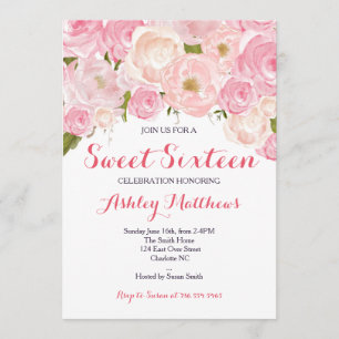 Invitation florale rose d'anniversaire de sweet