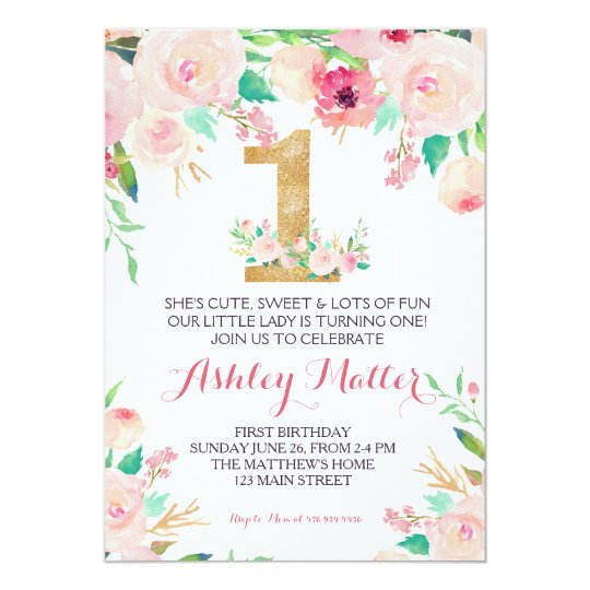 Invitation florale rose de premier anniversaire