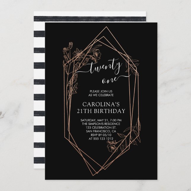 Invitation Florale rose d'or 21e anniversaire (Devant / Derrière)