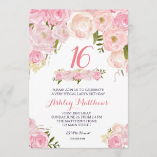 Invitation florale rose du 16e SWEET SIXTEEN