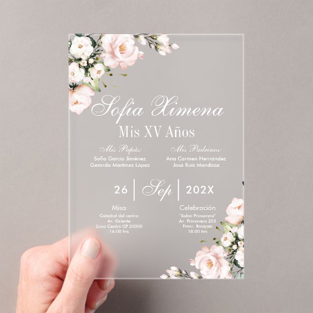 Invitation florale rose en acrylique  (In situ (ordinateur de poche))