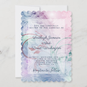 Invitation florale rose et bleu