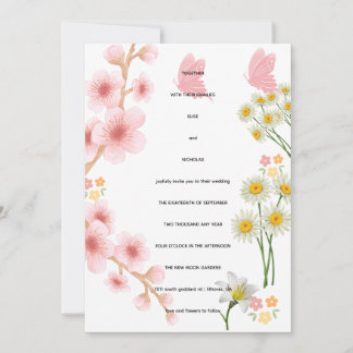 Invitation florale rose et marguerites | Mariage