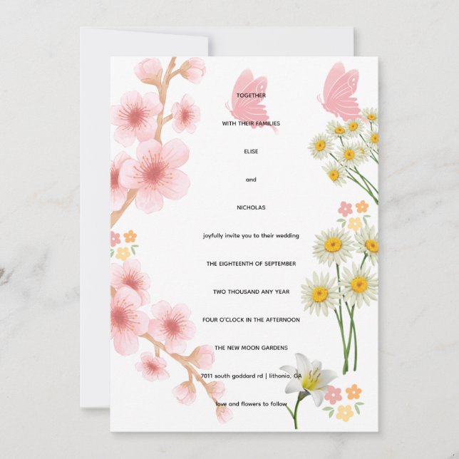 Invitation florale rose et marguerites | Mariage (Devant)