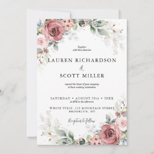 Invitation florale rose et rouge poussiéreux
