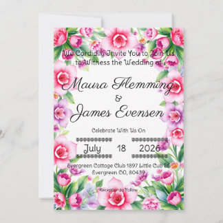 Invitation florale rose et violet