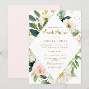 Invitation Florale Rose Fardée Or pour Sweet Sixte
