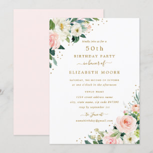 Invitation florale rose gold pour 50e anniversaire