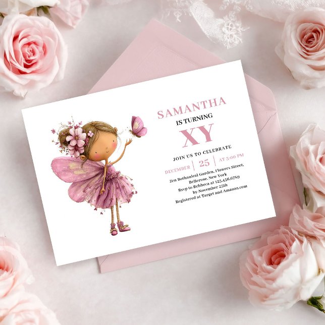 Invitation florale rose gold pour l'anniversaire d (Fairy Girl Birthday Rose Gold Floral invitation)