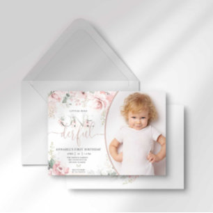 Invitation florale rose Little Miss Onederful